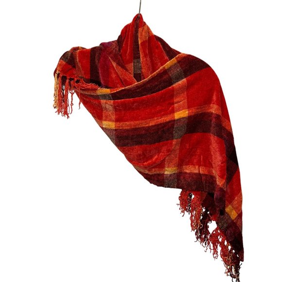 Chenille super soft COZY Fall oranges PLAID scarf wrap - Picture 3 of 3